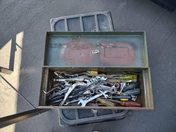 small green metal tool box and tools.jpg