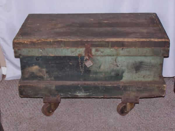 Antique Tool Box Chest Cart - carpenters primitive storage trunk table.jpg
